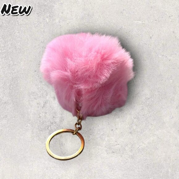 New Pink Faux Fur Bow Keychain Charm – Pearl & Rhinestone Bling - Picture 2 of 5
